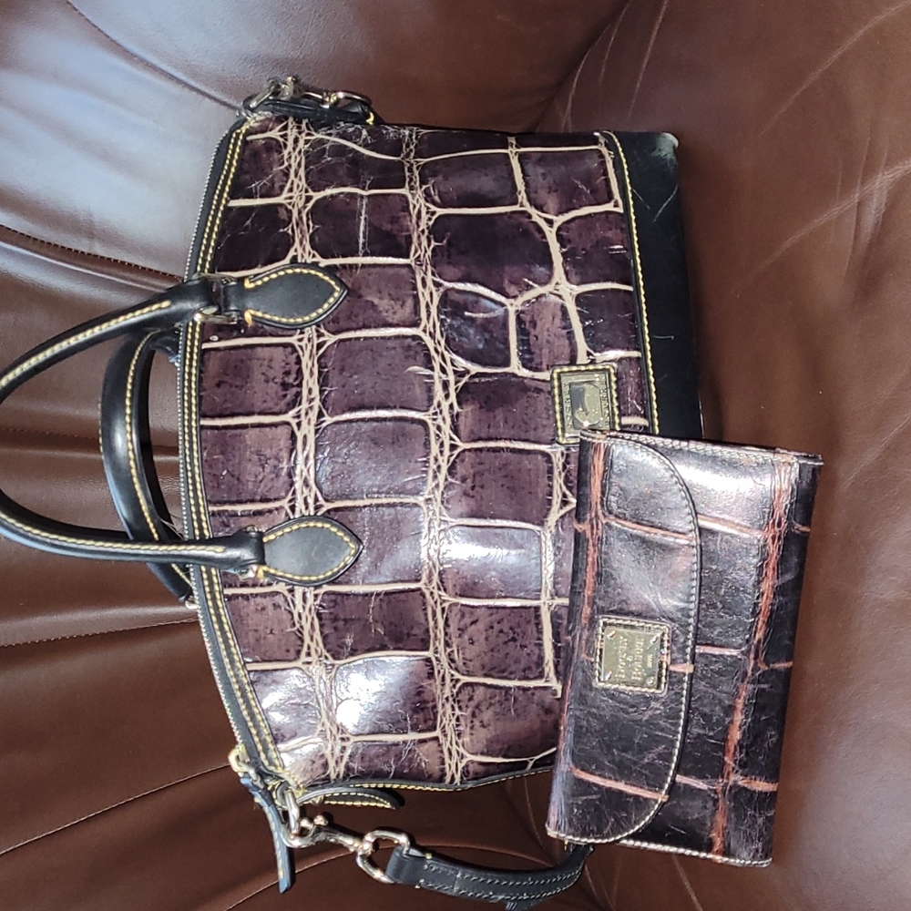 ❤2X HP❤️Dooney & Bourke Brown Croco Leather "Deana" Satchel w/Matching Wallet❤